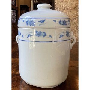 Vintage 7" Asian Canton Chinoiserie Blue & White Ginger Tea Jar with Dual lid